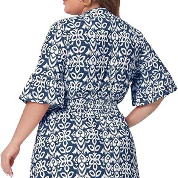 Agnes Orinda V Neck Bell Sleeve Ruffled Hem Boho ALine Long Dress 1X - Picture 8 of 9